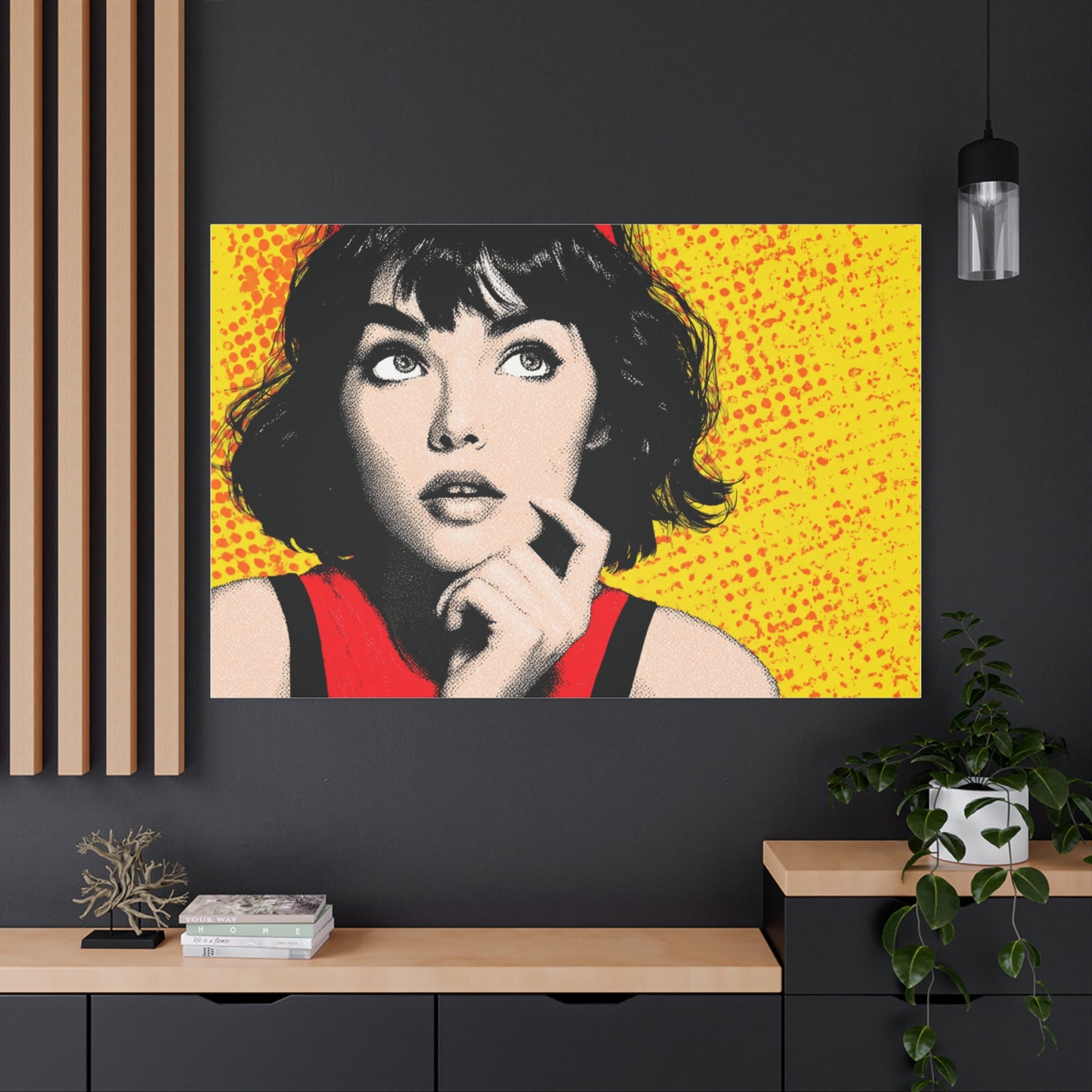 Canvas Print - Pop Art Woman with Black Hair and Red Accents