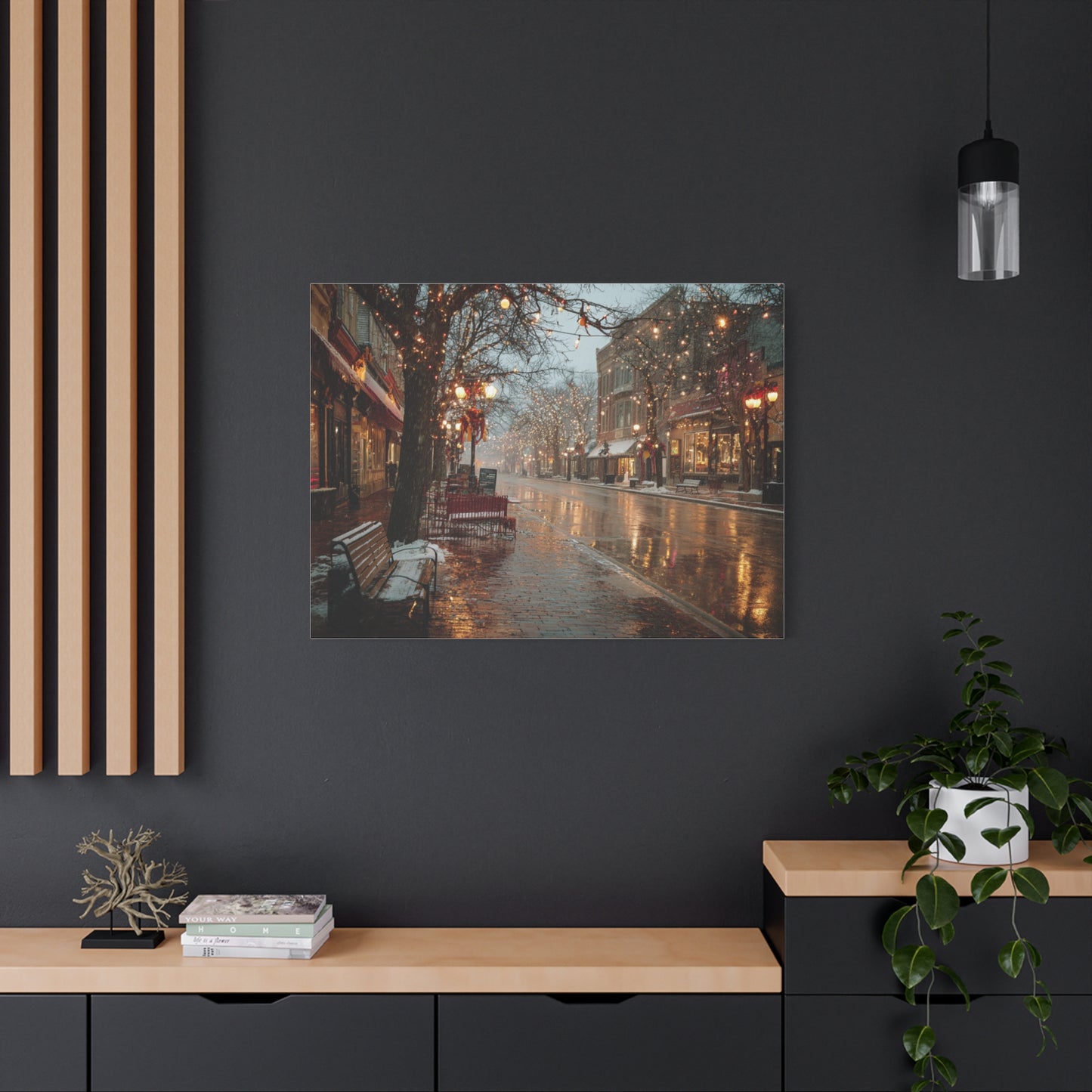 Stretched Canvas Art, Winter Street Scene