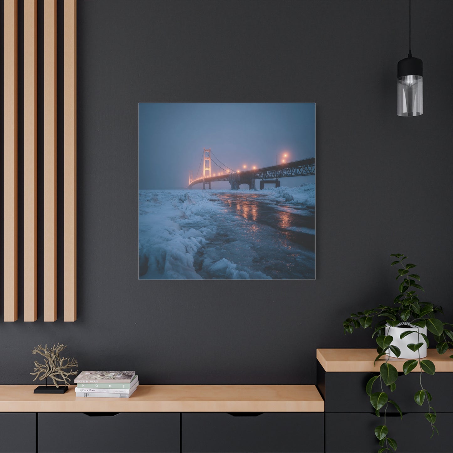 Winter Bridge Canvas Print, Decorative Wall Art, Home Decor, Framed Landscape, Gift for Nature Lovers, Contemporary Art