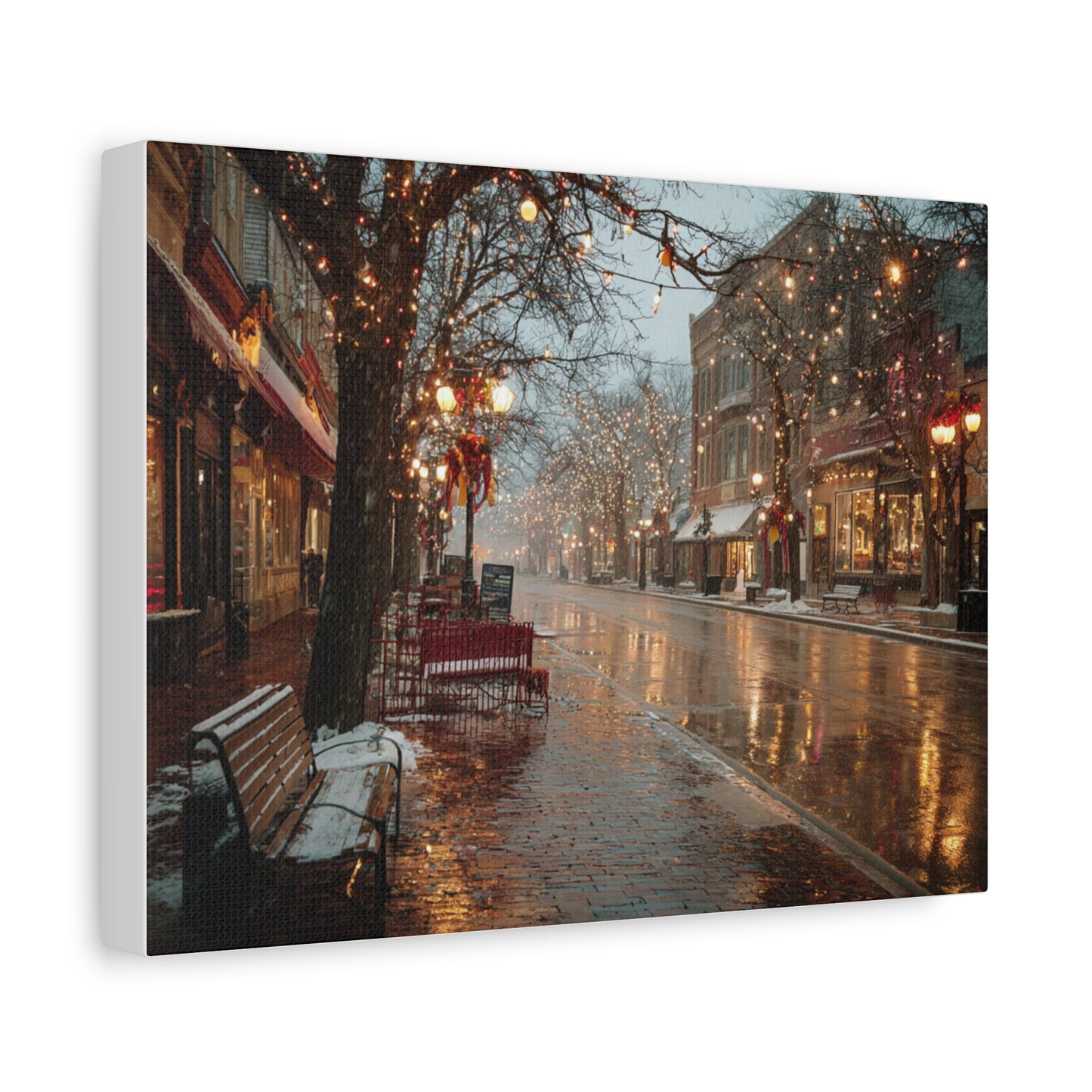 Stretched Canvas Art, Winter Street Scene