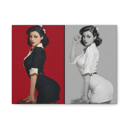 Vintage Glamour Wall Art, Retro Canvas Print, Home Decor, Stylish Gifts, Art for Her, Chic Living Room Decor, Pin-Up Art