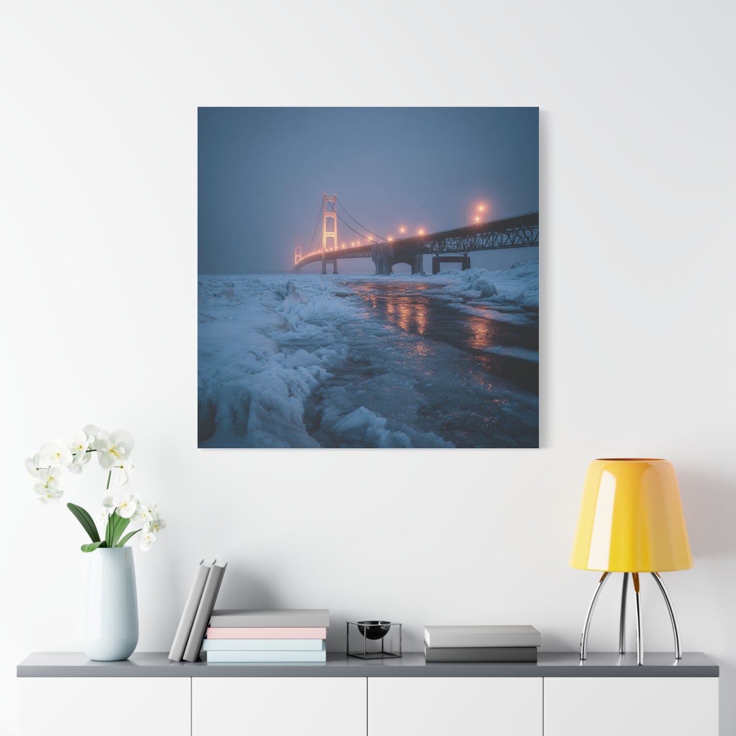 Winter Bridge Canvas Print, Decorative Wall Art, Home Decor, Framed Landscape, Gift for Nature Lovers, Contemporary Art