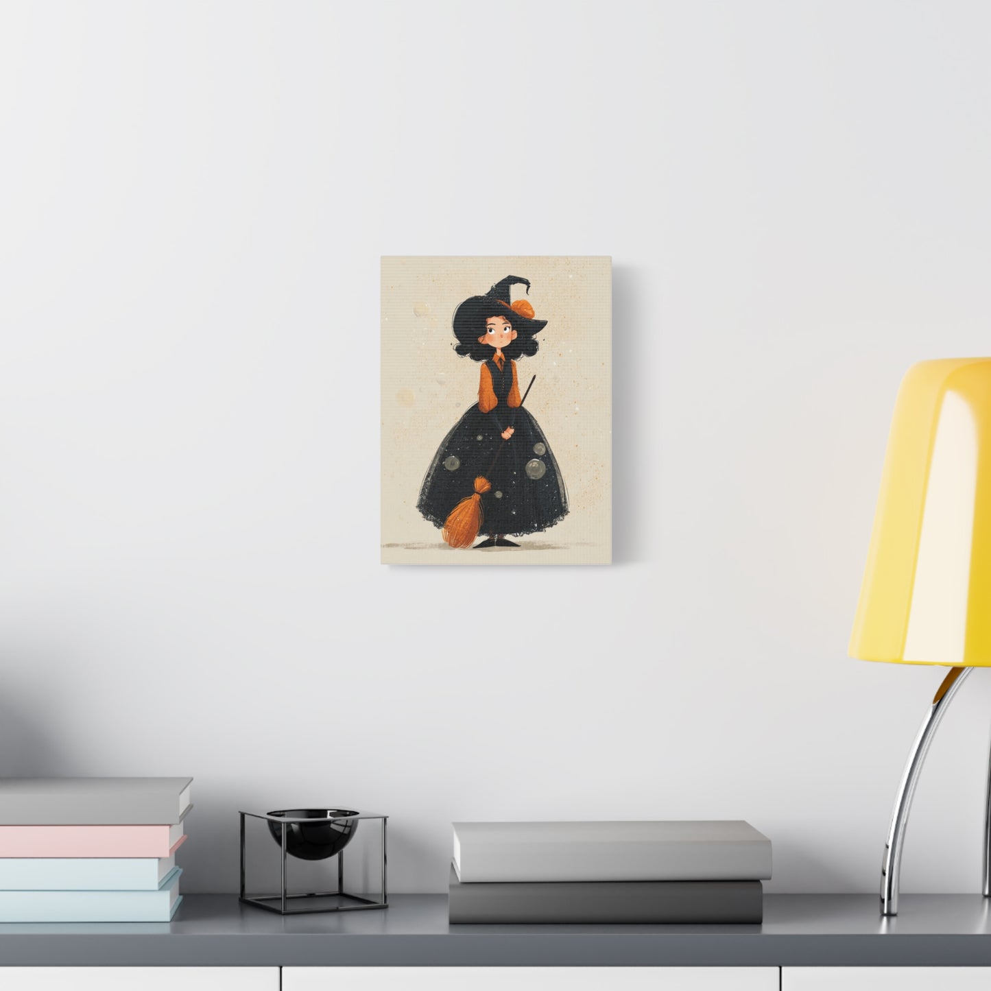 Whimsical Halloween Canvas Art, Decor for Fall, Spooky Season Home Decor, Witch Artwork, Gift for Witch Lovers, Cute Black Hat Art