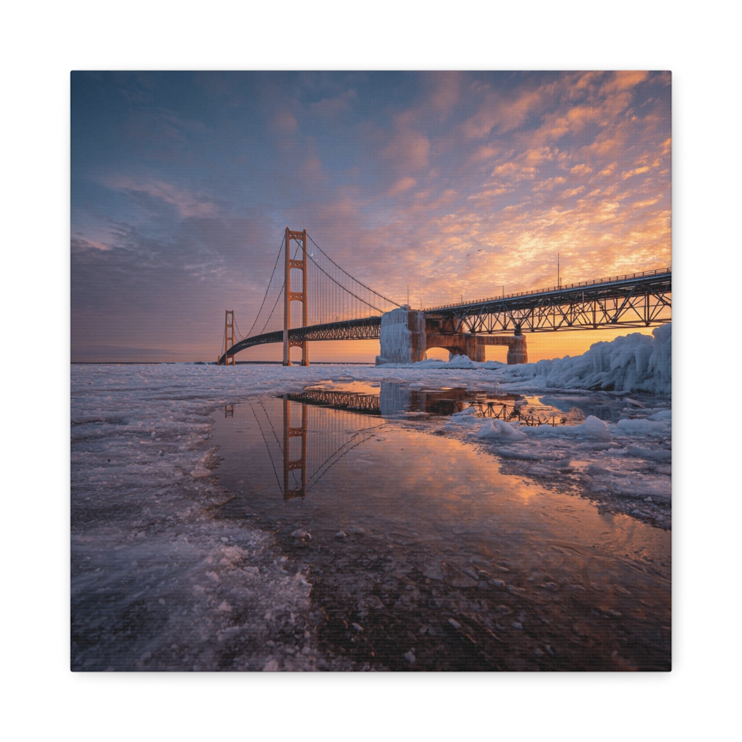 Framed Canvas Wall Art, Stunning Michigan Bridge, Home Decor, Gift for Art Lovers, Modern Aesthetic, Nature Photography
