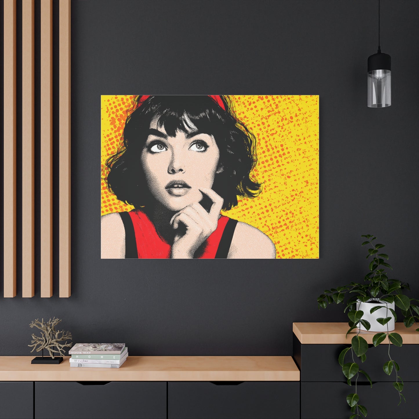Canvas Print - Pop Art Woman with Black Hair and Red Accents