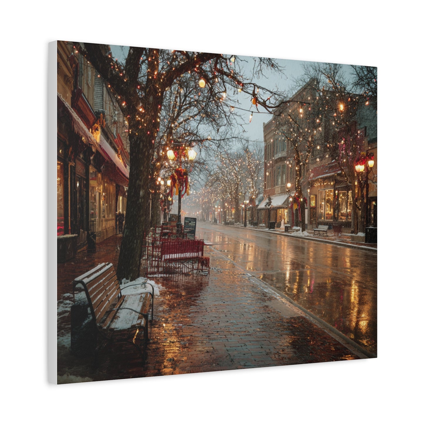 Stretched Canvas Art, Winter Street Scene