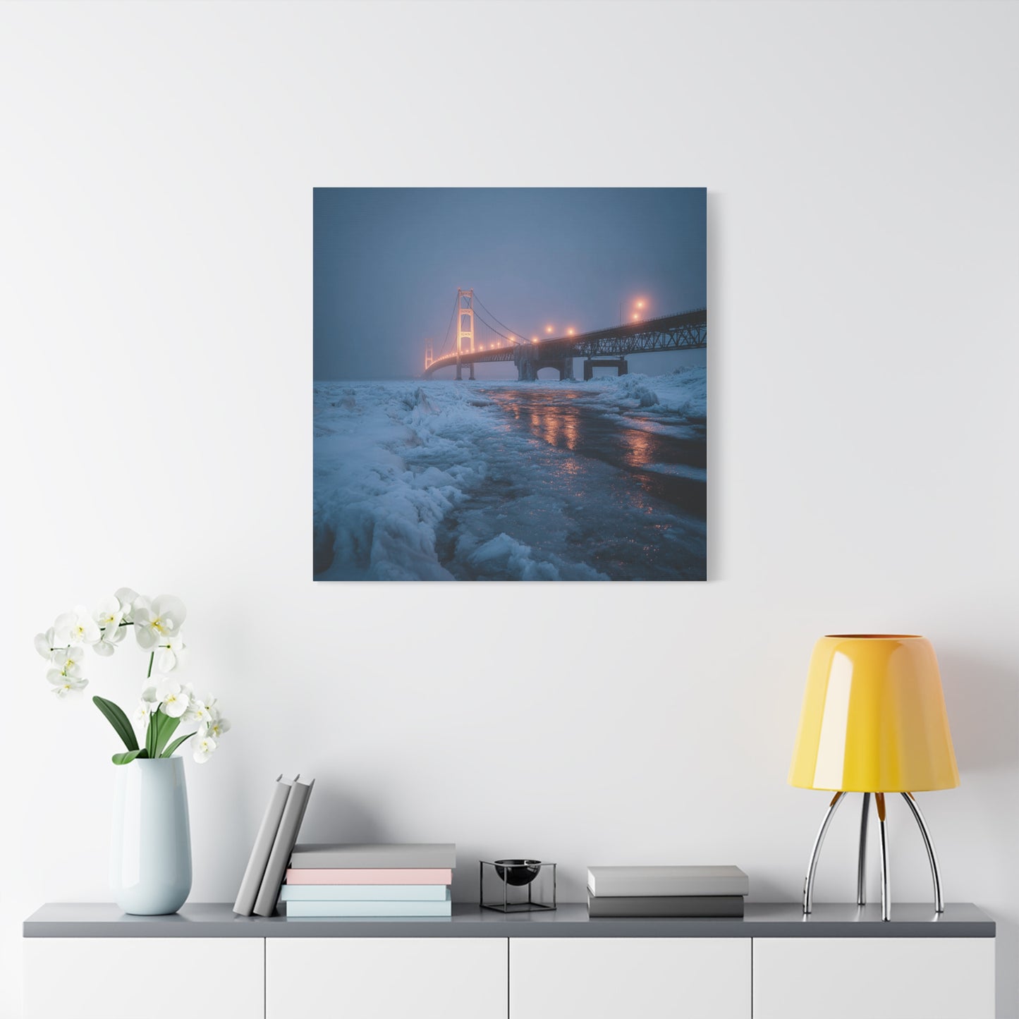 Winter Bridge Canvas Print, Decorative Wall Art, Home Decor, Framed Landscape, Gift for Nature Lovers, Contemporary Art
