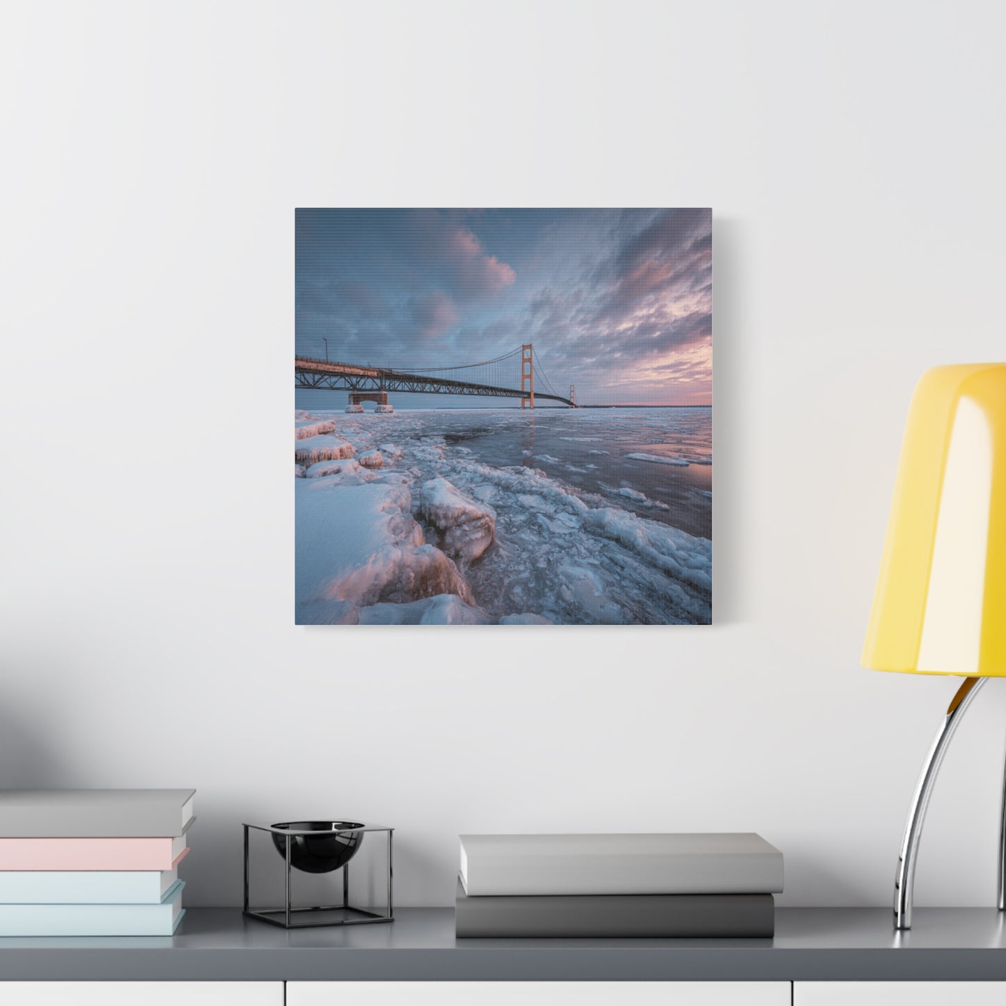Stretched Canvas Art, Matte Wall Decor, Winter Bridge Scene, Home Aesthetic, Gift for Nature Lovers, Winter Artwork