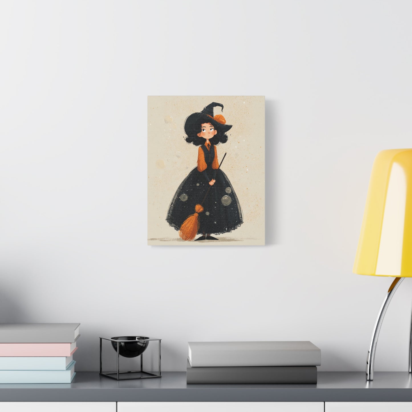 Whimsical Halloween Canvas Art, Decor for Fall, Spooky Season Home Decor, Witch Artwork, Gift for Witch Lovers, Cute Black Hat Art