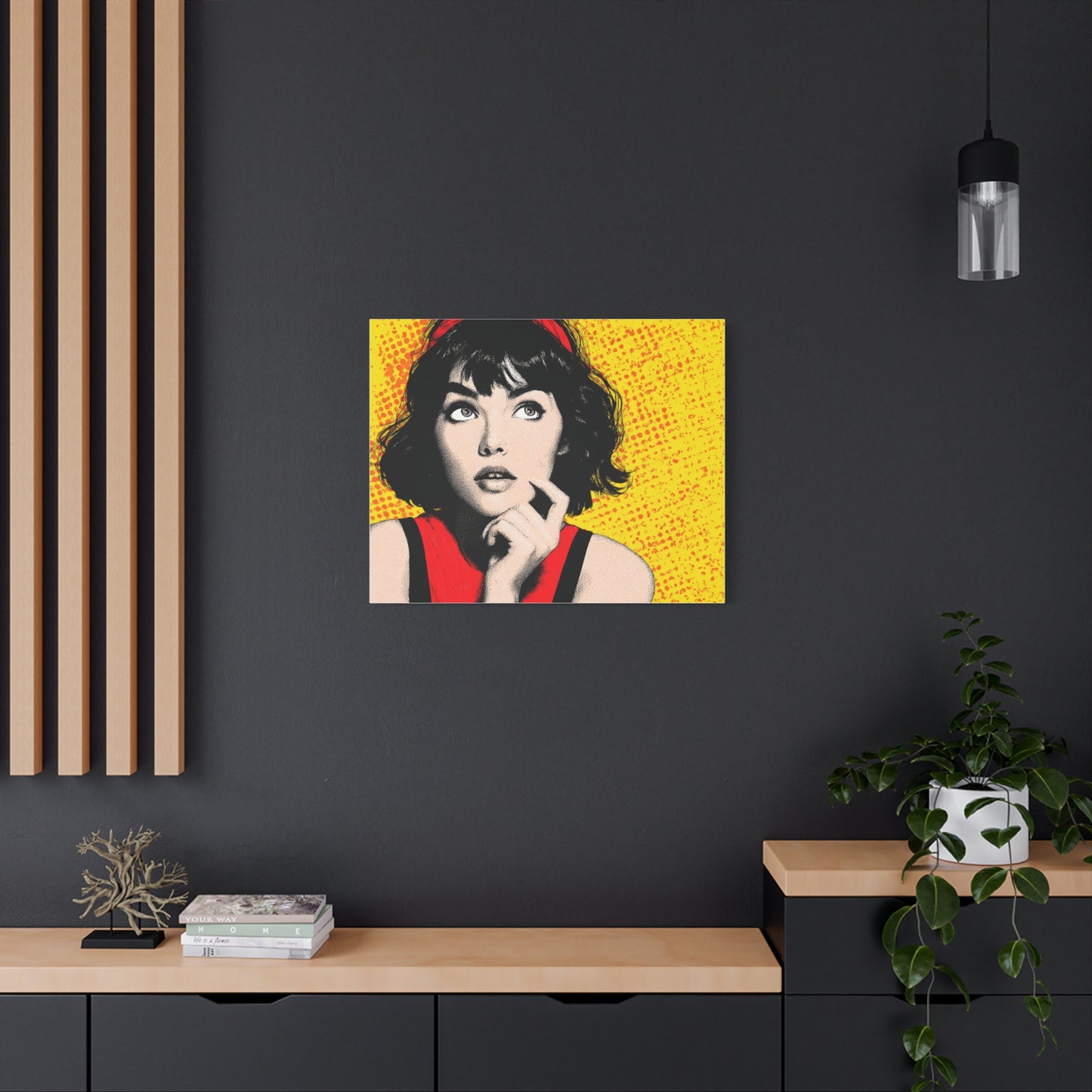 Canvas Print - Pop Art Woman with Black Hair and Red Accents