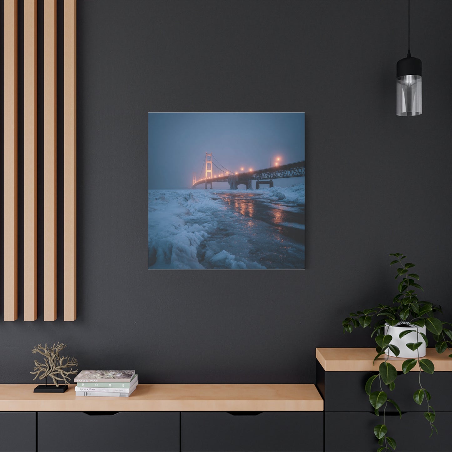 Winter Bridge Canvas Print, Decorative Wall Art, Home Decor, Framed Landscape, Gift for Nature Lovers, Contemporary Art