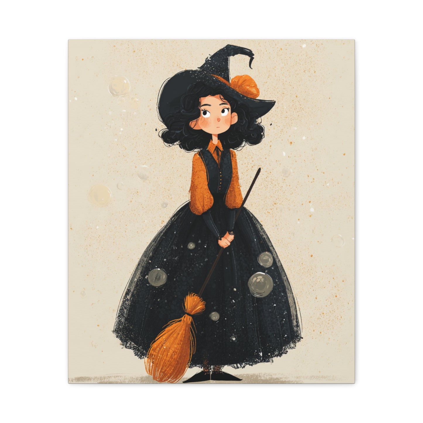 Whimsical Halloween Canvas Art, Decor for Fall, Spooky Season Home Decor, Witch Artwork, Gift for Witch Lovers, Cute Black Hat Art