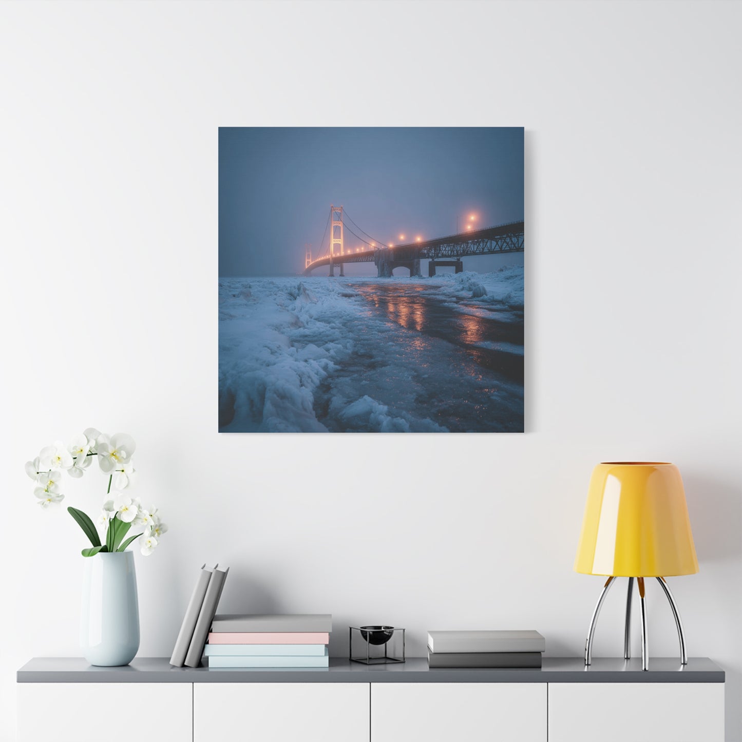 Winter Bridge Canvas Print, Decorative Wall Art, Home Decor, Framed Landscape, Gift for Nature Lovers, Contemporary Art