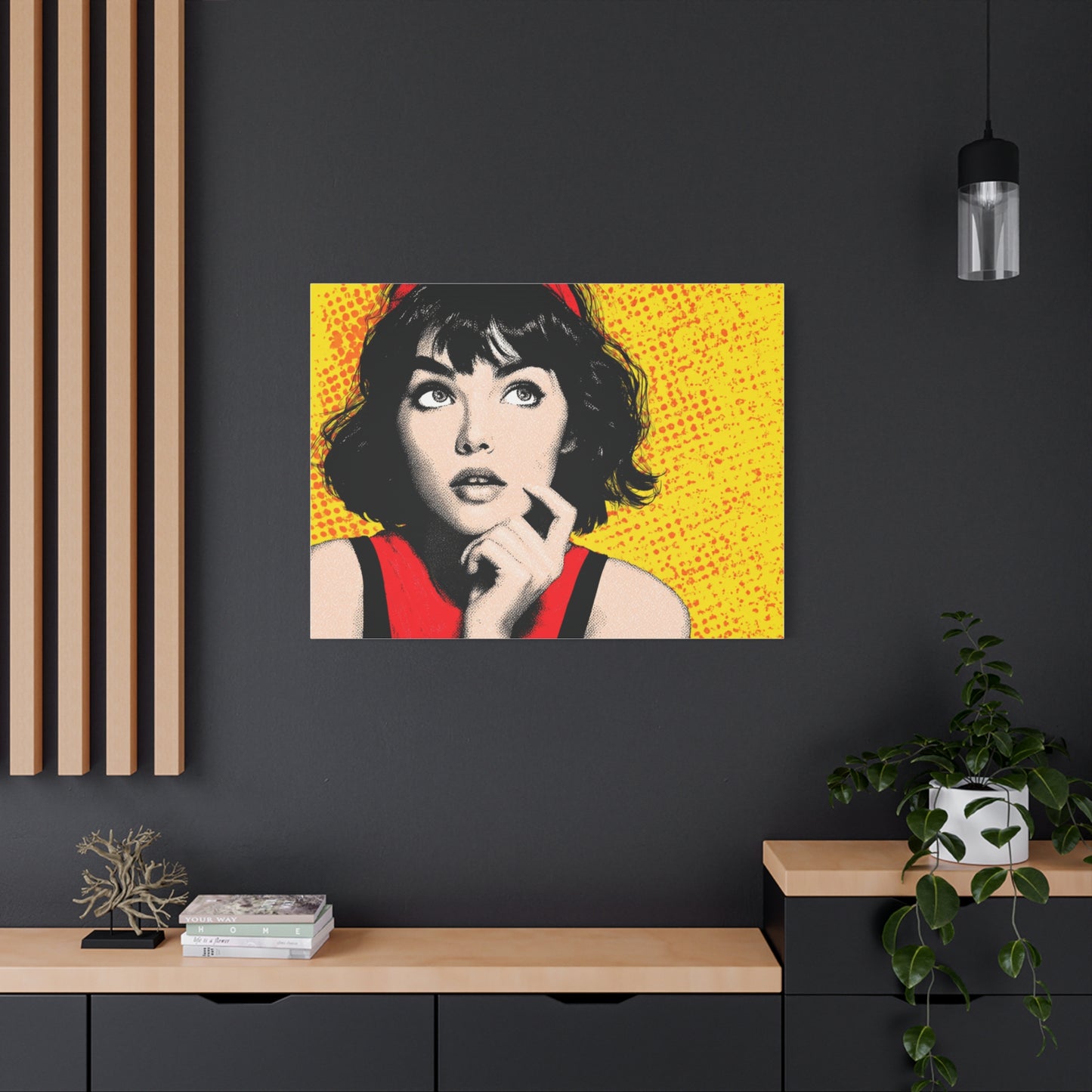 Canvas Print - Pop Art Woman with Black Hair and Red Accents