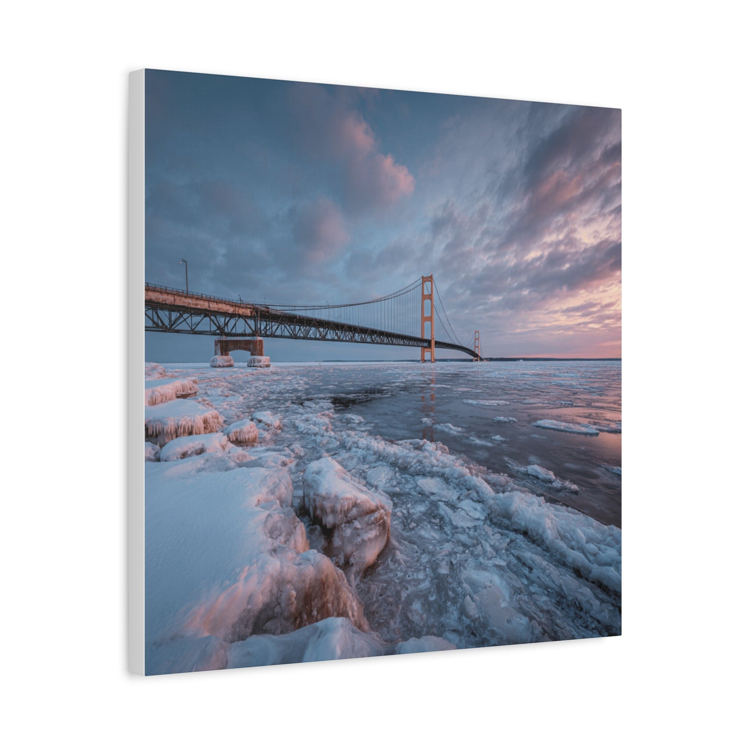 Stretched Canvas Art, Matte Wall Decor, Winter Bridge Scene, Home Aesthetic, Gift for Nature Lovers, Winter Artwork