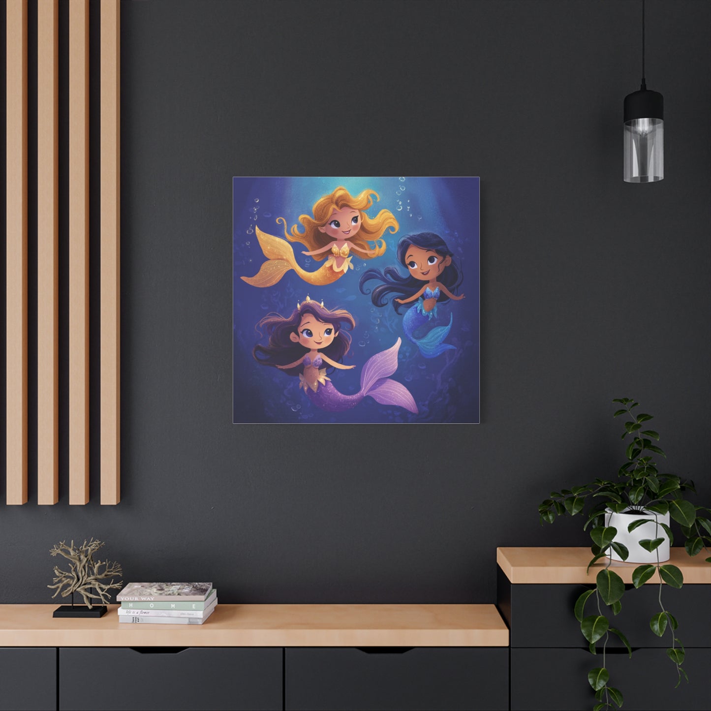 Mermaid Kids' Canvas Print, Whimsical Wall Art for Girls' Rooms, Cute Nursery Decor, Mermaid Theme Bedroom, Magical Birthday Gift
