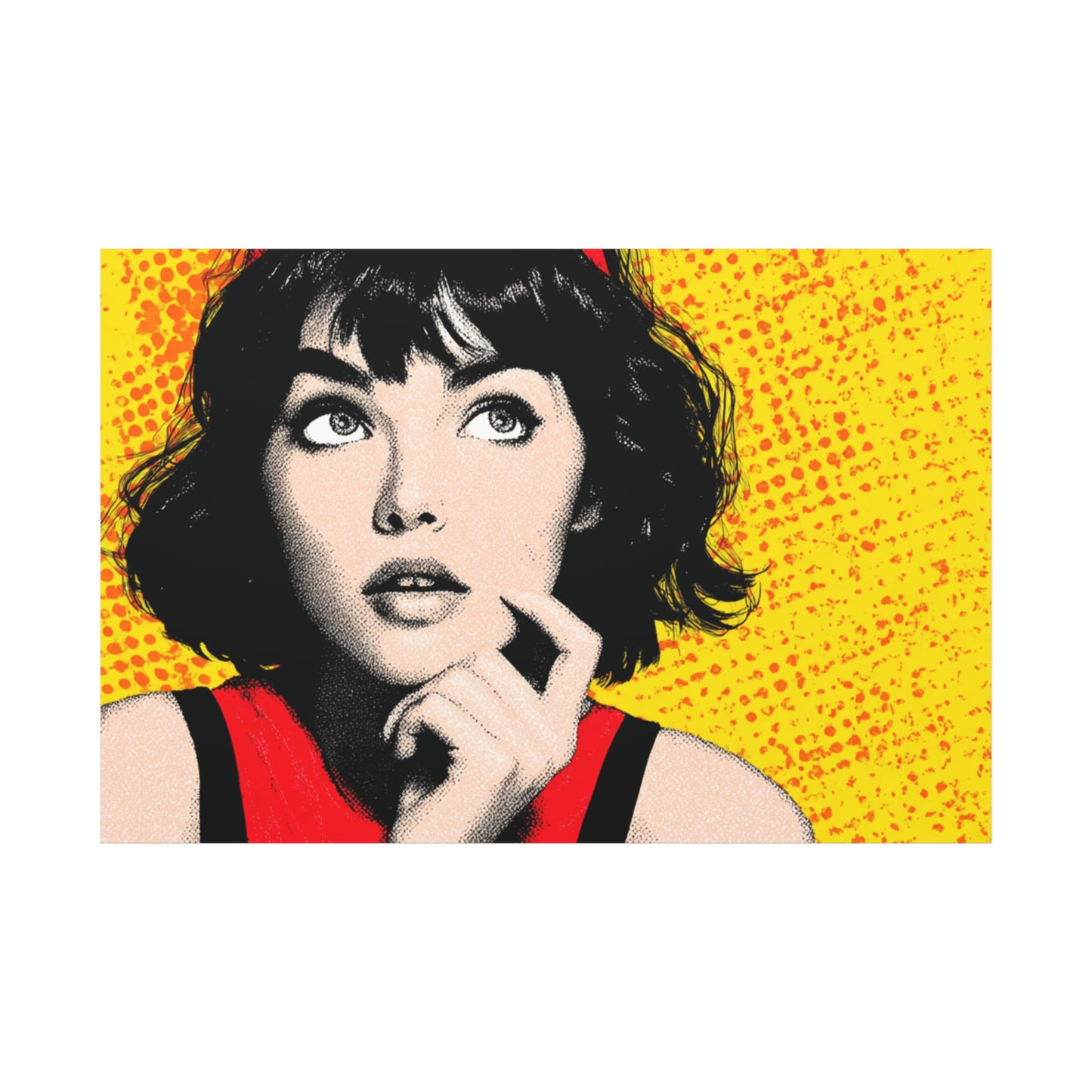Canvas Print - Pop Art Woman with Black Hair and Red Accents