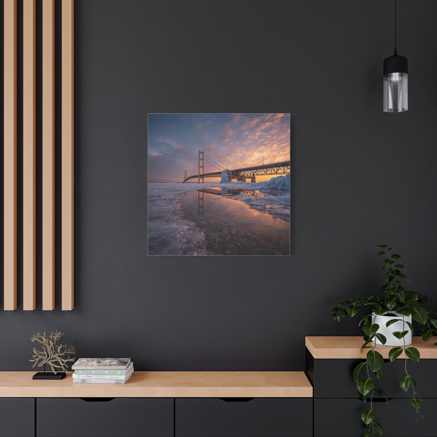 Framed Canvas Wall Art, Stunning Michigan Bridge, Home Decor, Gift for Art Lovers, Modern Aesthetic, Nature Photography