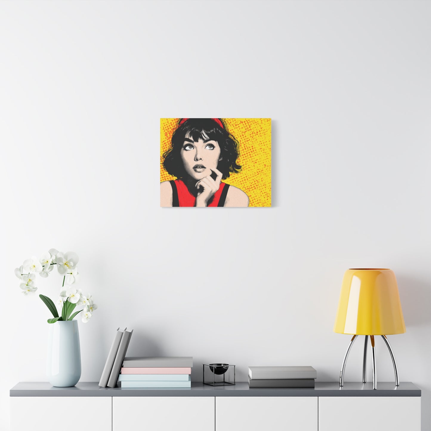 Canvas Print - Pop Art Woman with Black Hair and Red Accents