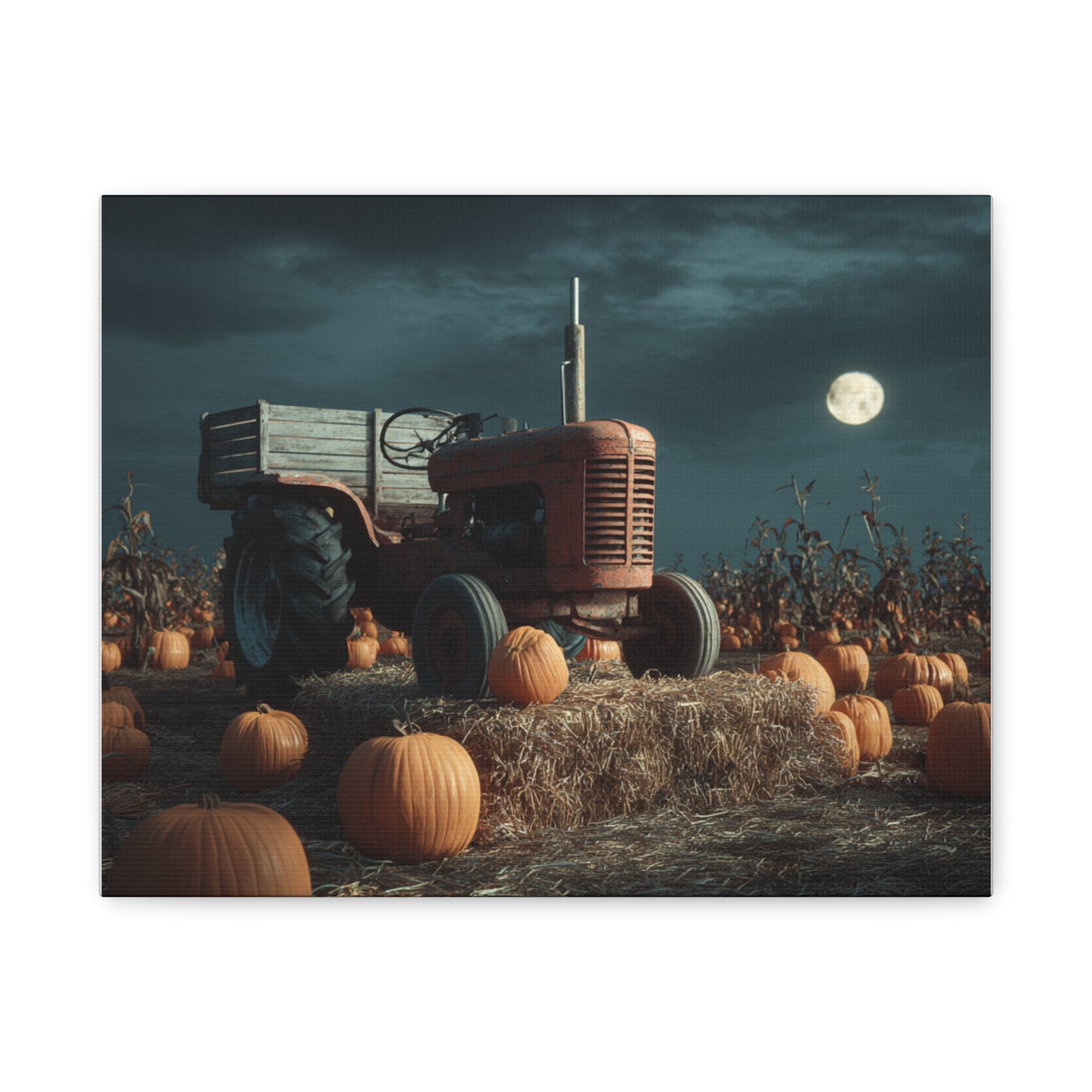 Canvas Print - Tractor in Pumpkin Patch Autumn Scene