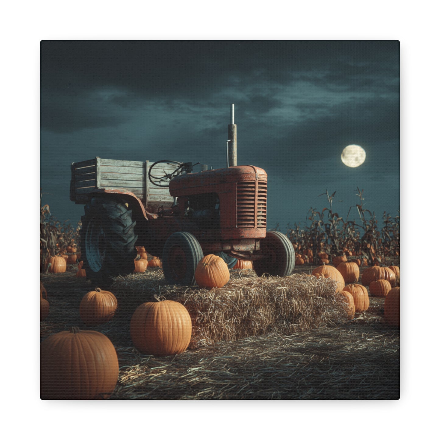 Canvas Print - Tractor in Pumpkin Patch Autumn Scene