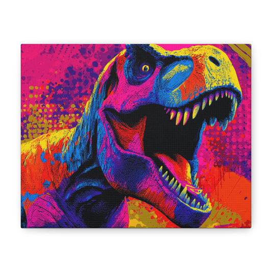 Vibrant Dinosaur Canvas Art Print, Colorful Wall Decor, T-Rex Artwork for Kids' Room, Great for Birthday Gifts, Playroom Decor