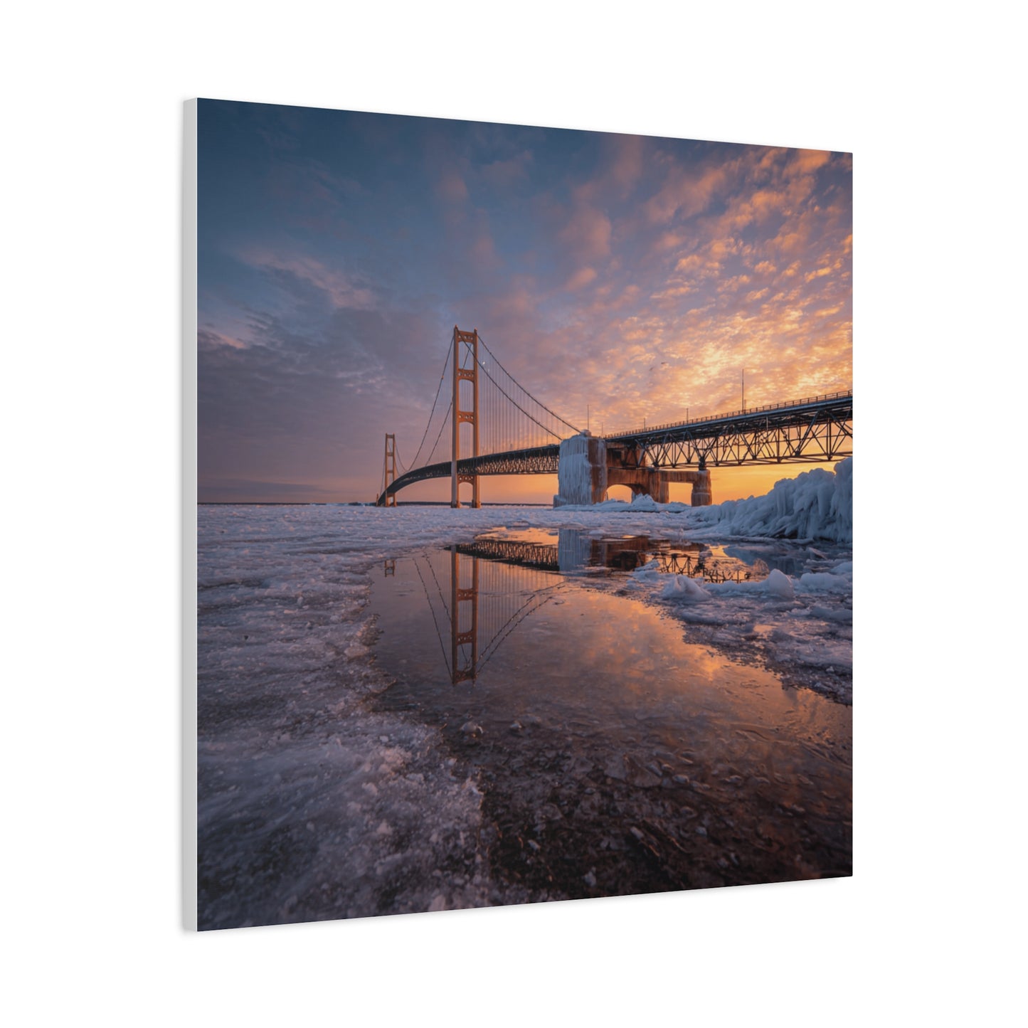 Framed Canvas Wall Art, Stunning Michigan Bridge, Home Decor, Gift for Art Lovers, Modern Aesthetic, Nature Photography