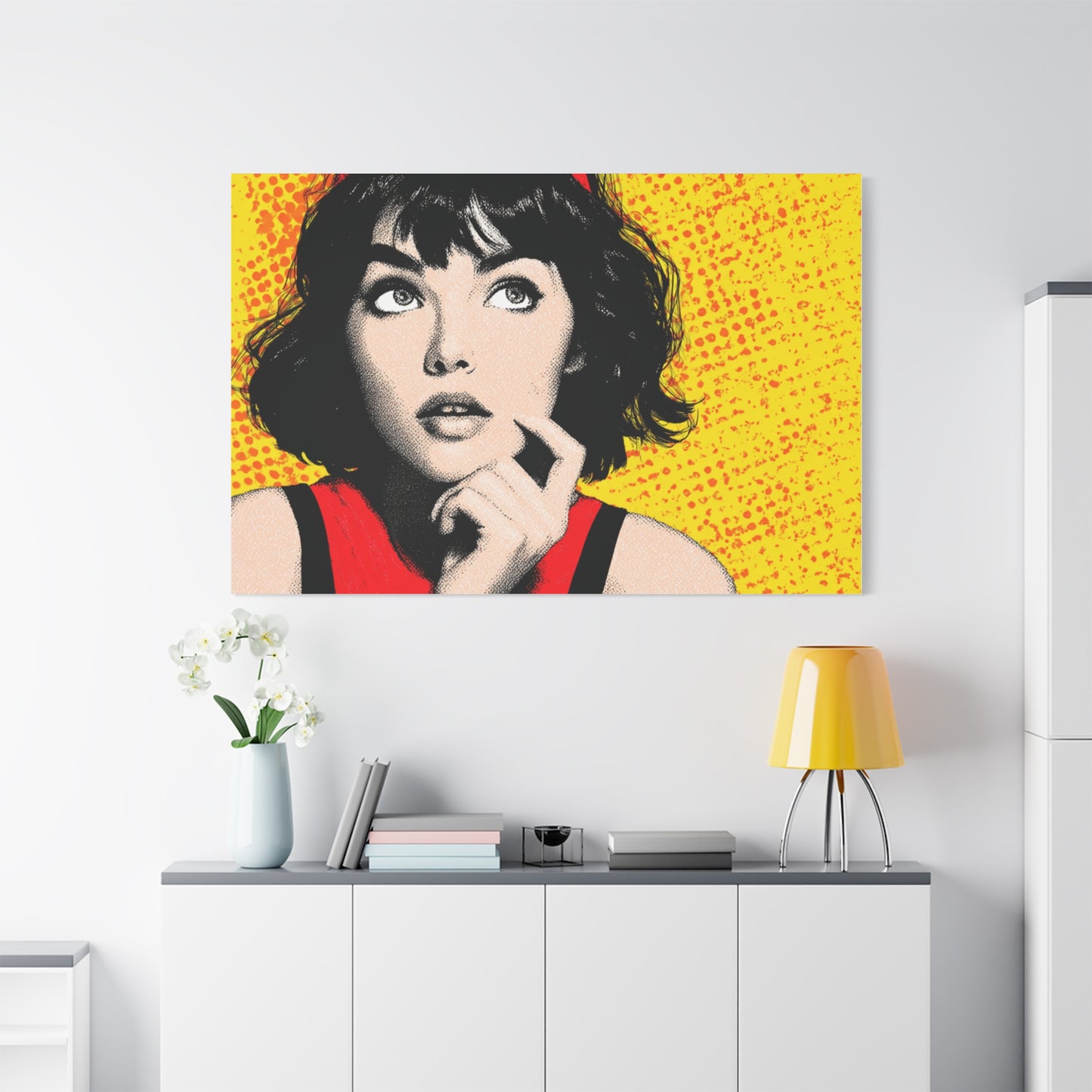 Canvas Print - Pop Art Woman with Black Hair and Red Accents