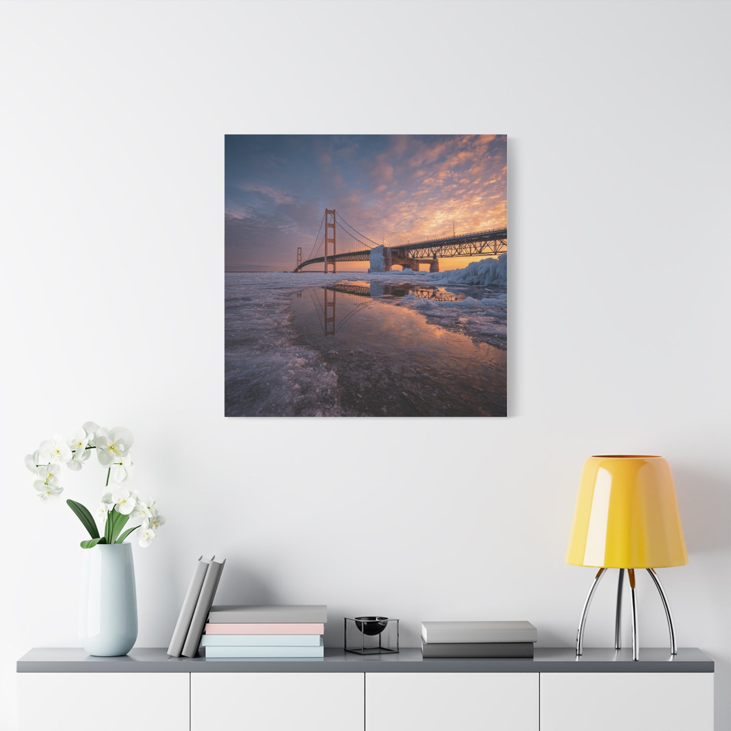 Framed Canvas Wall Art, Stunning Michigan Bridge, Home Decor, Gift for Art Lovers, Modern Aesthetic, Nature Photography