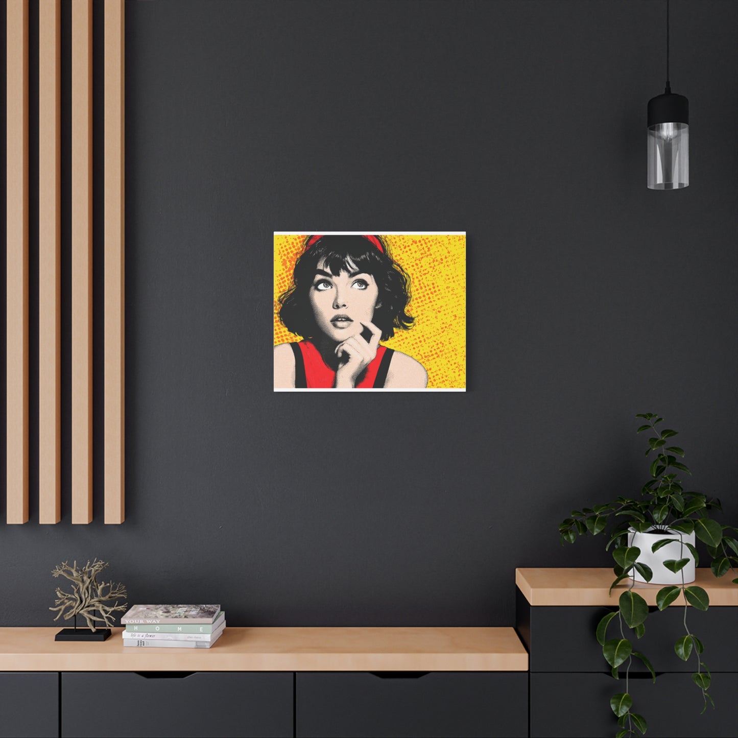 Canvas Print - Pop Art Woman with Black Hair and Red Accents