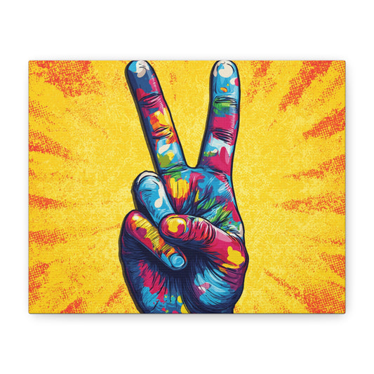 Canvas Print - Hand Peace Sign Pop Art Style