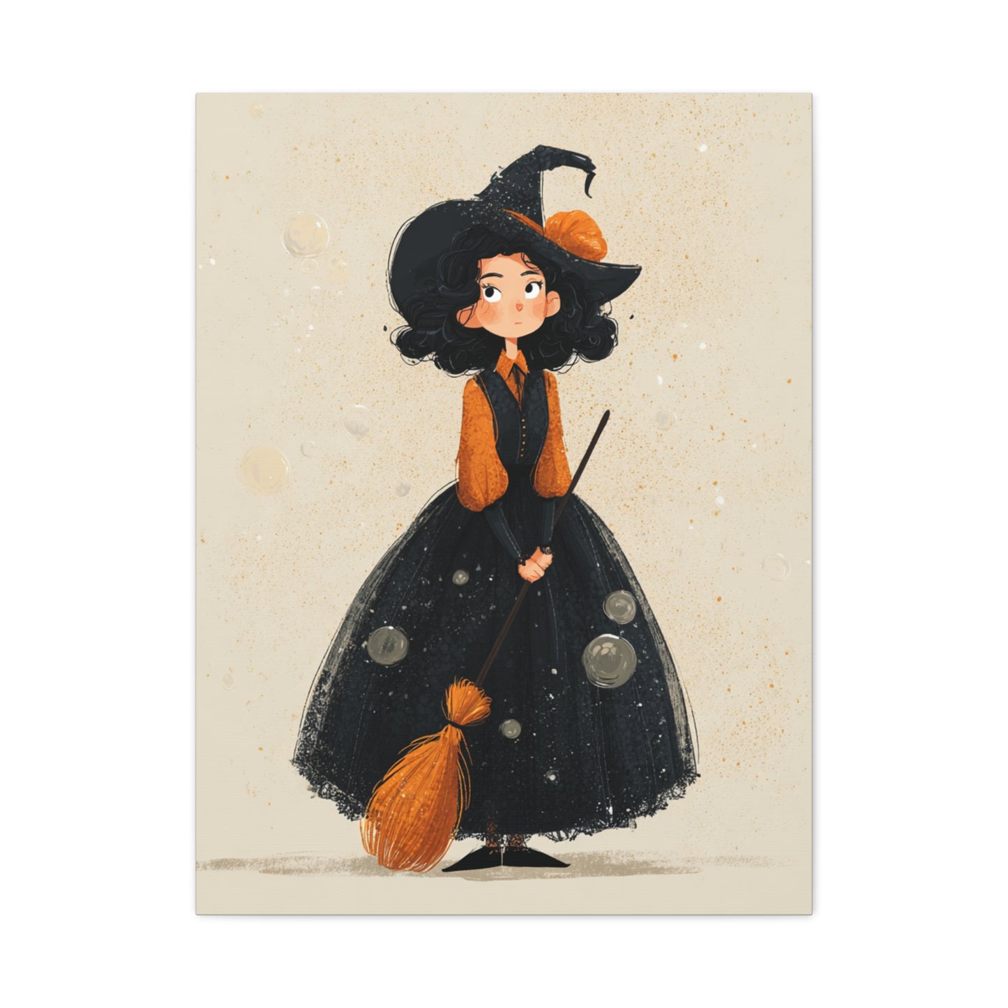 Whimsical Halloween Canvas Art, Decor for Fall, Spooky Season Home Decor, Witch Artwork, Gift for Witch Lovers, Cute Black Hat Art