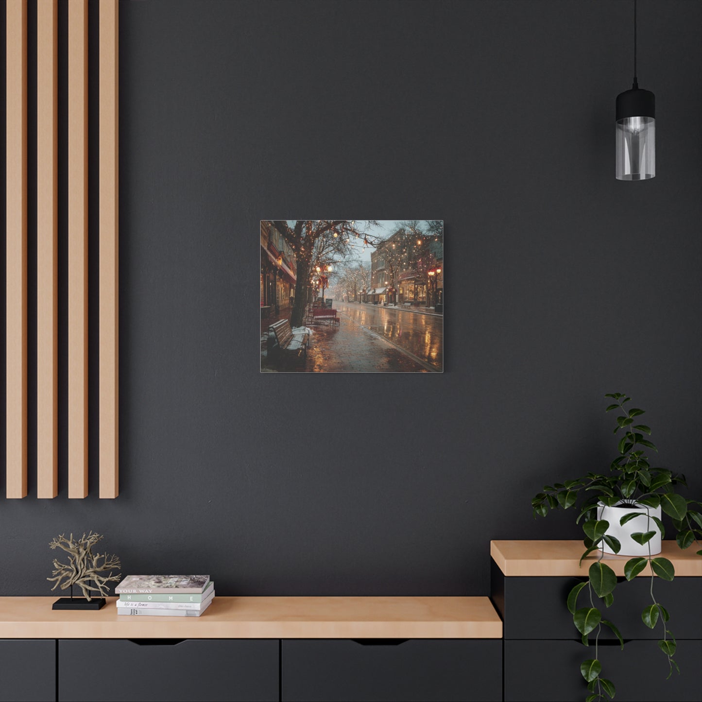 Stretched Canvas Art, Winter Street Scene