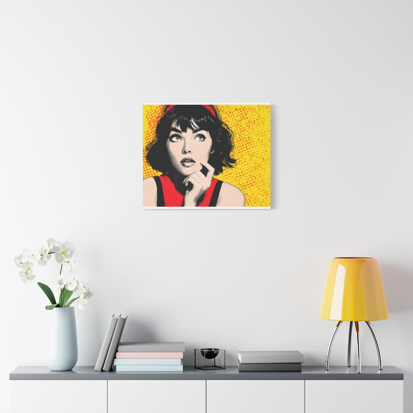 Canvas Print - Pop Art Woman with Black Hair and Red Accents