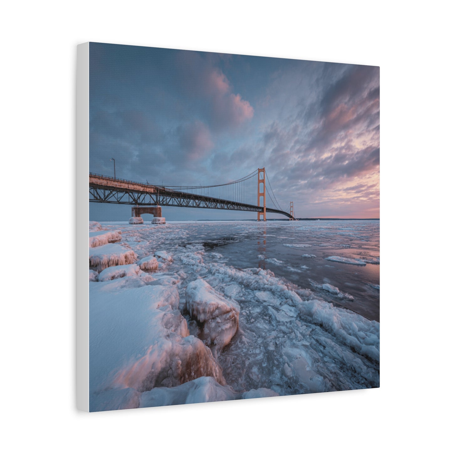Stretched Canvas Art, Matte Wall Decor, Winter Bridge Scene, Home Aesthetic, Gift for Nature Lovers, Winter Artwork