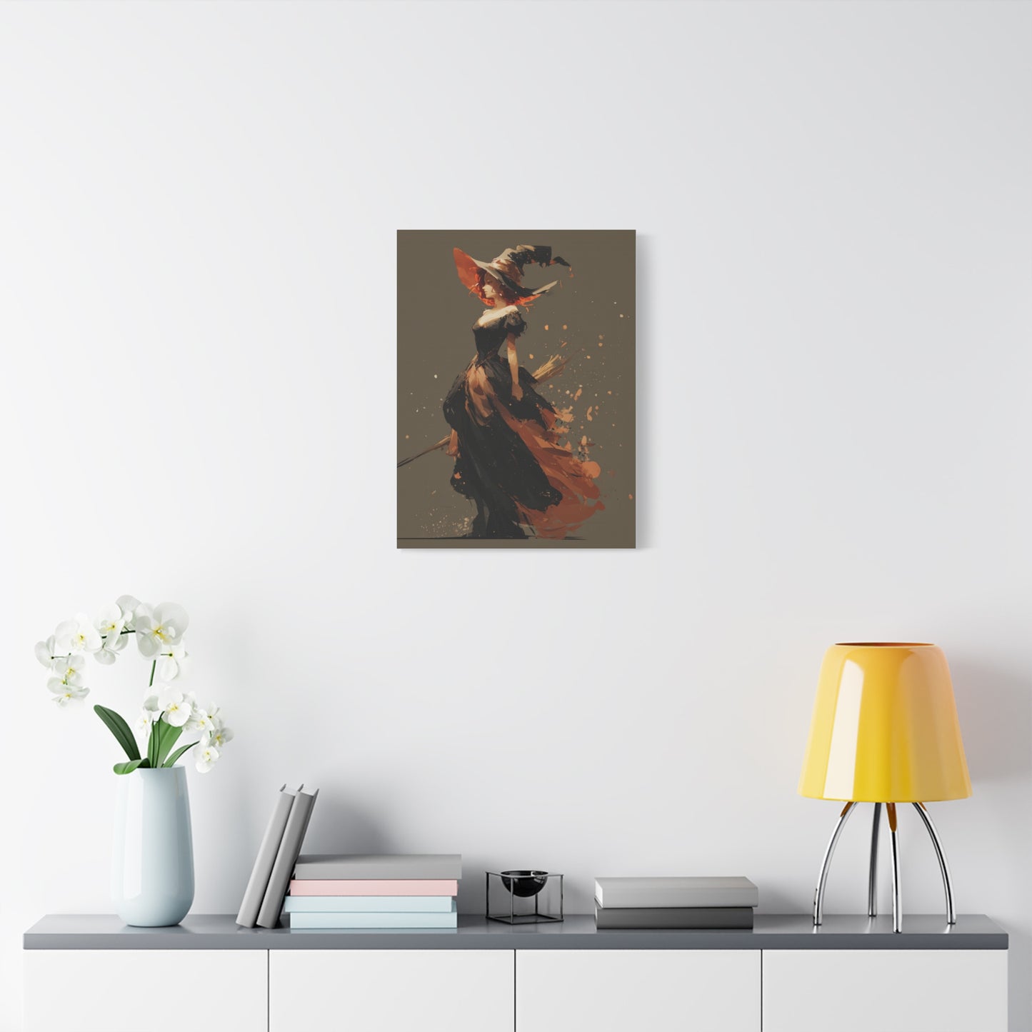 Witch Art Canvas Wall Decor, Magical Witch Painting, Halloween Home Decor, Modern Art Print, Witchcraft Wall Art