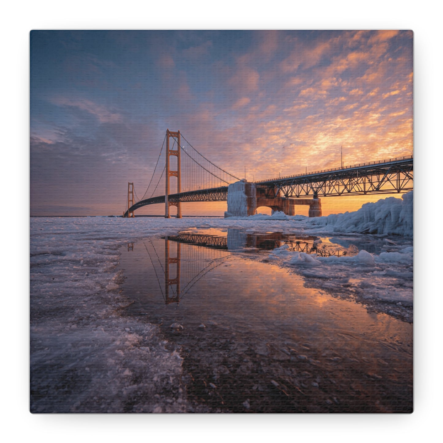 Framed Canvas Wall Art, Stunning Michigan Bridge, Home Decor, Gift for Art Lovers, Modern Aesthetic, Nature Photography