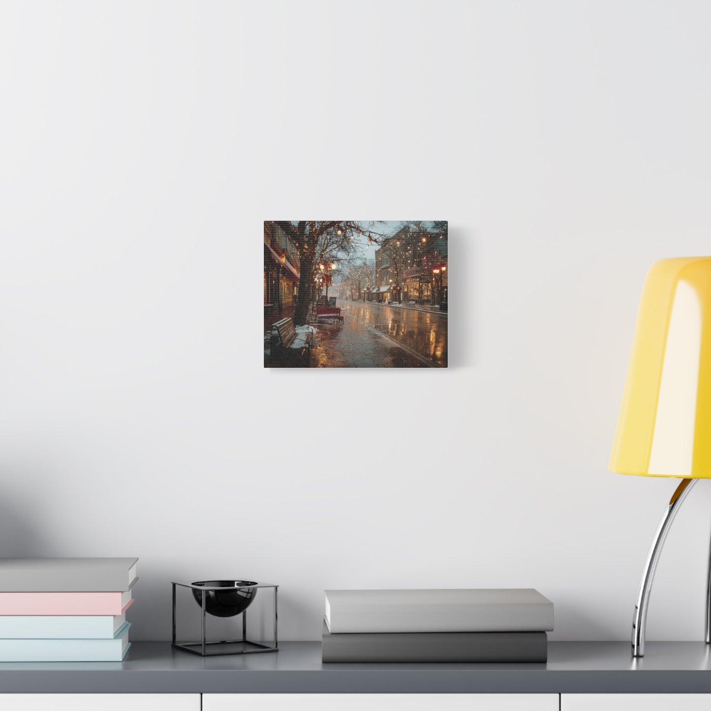 Stretched Canvas Art, Winter Street Scene