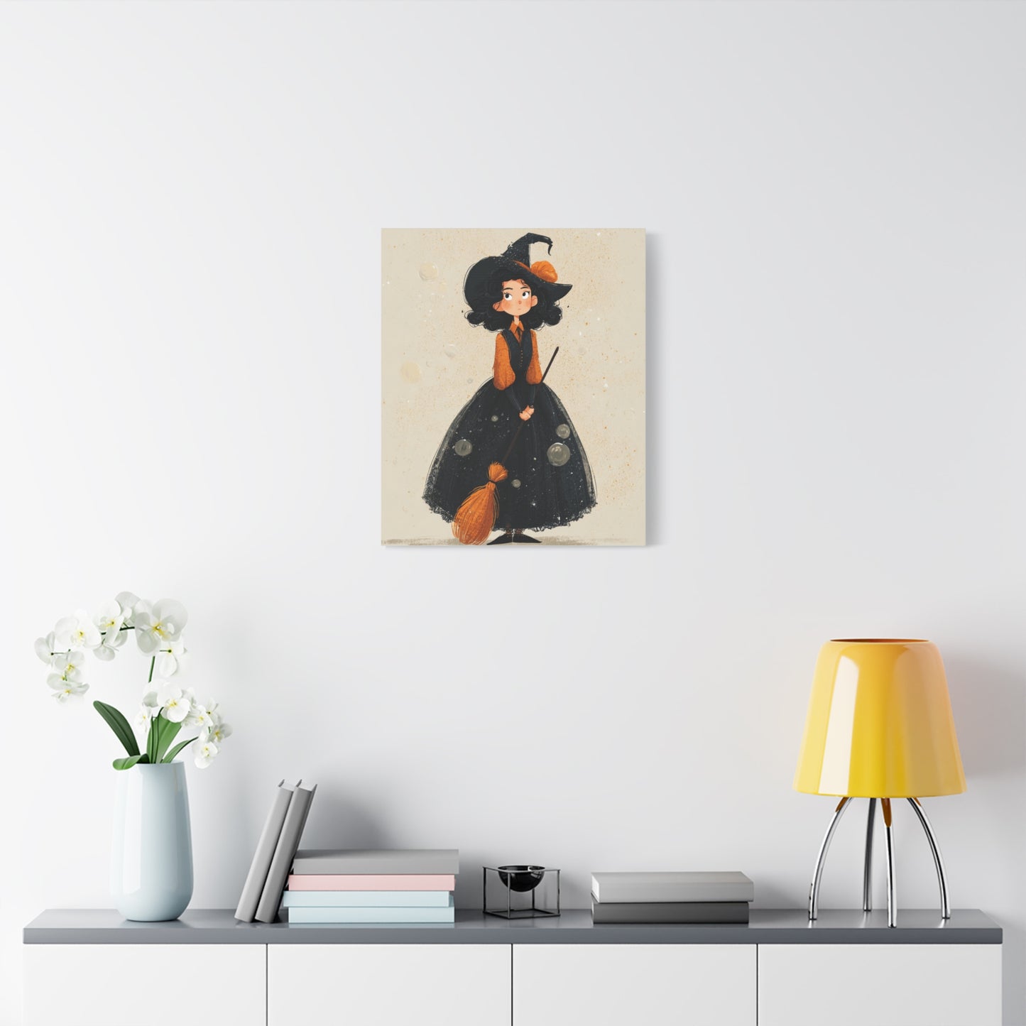 Whimsical Halloween Canvas Art, Decor for Fall, Spooky Season Home Decor, Witch Artwork, Gift for Witch Lovers, Cute Black Hat Art