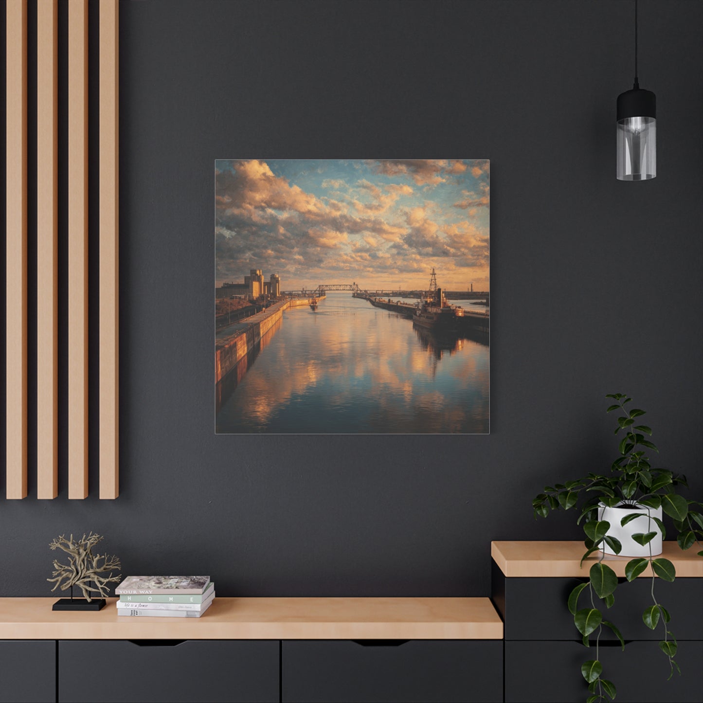 Stretched Canvas Wall Art, Serene River Reflection, Home Decor, Modern Aesthetic, Nature Photography, Gift Idea, Inspirational Decor