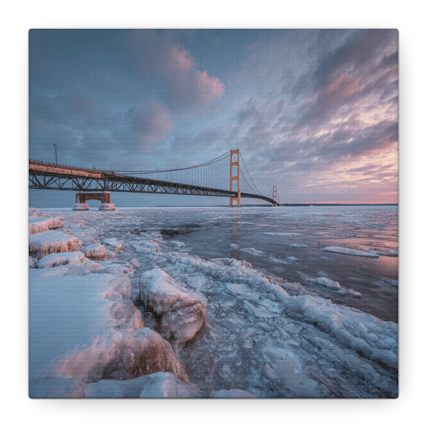 Stretched Canvas Art, Matte Wall Decor, Winter Bridge Scene, Home Aesthetic, Gift for Nature Lovers, Winter Artwork