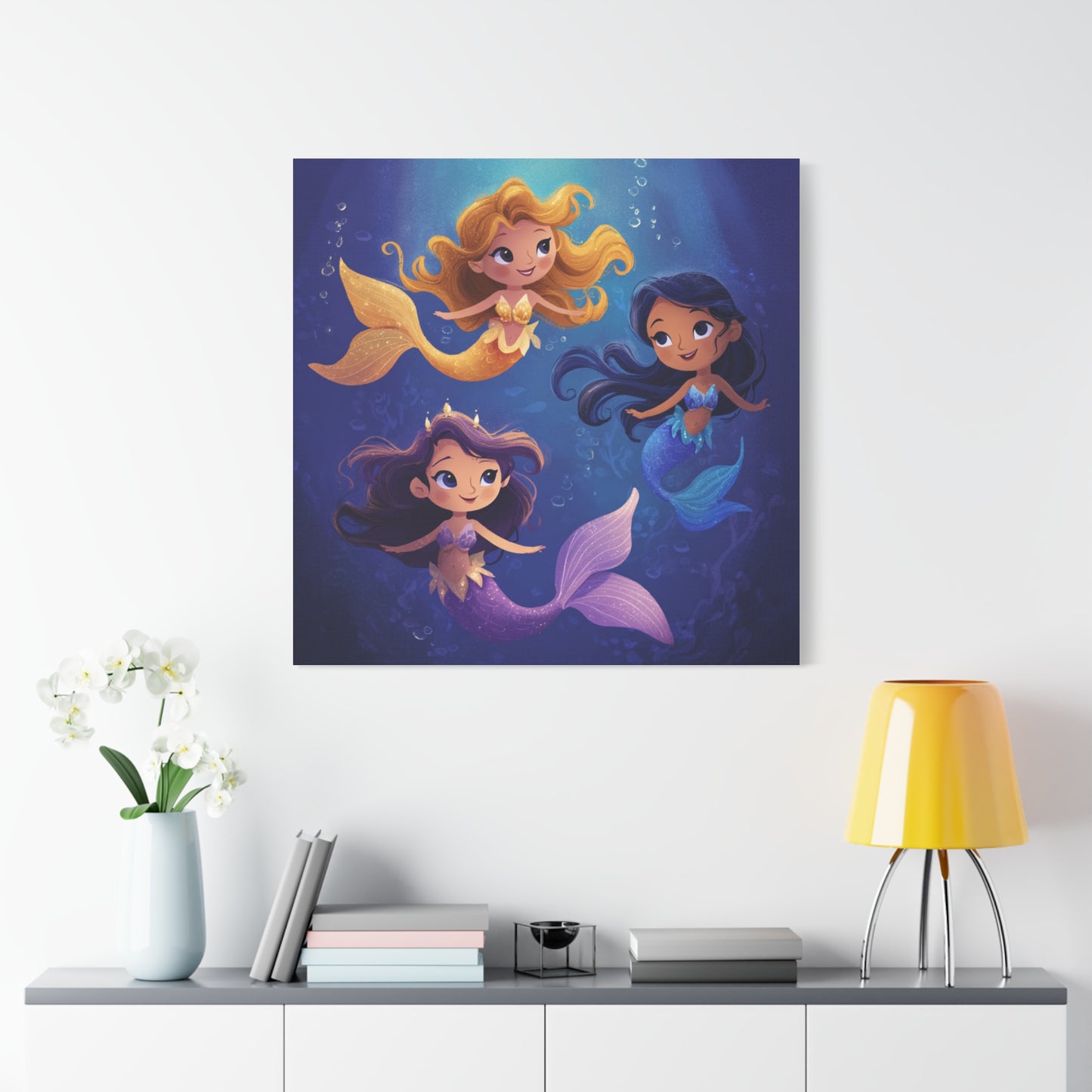 Mermaid Kids' Canvas Print, Whimsical Wall Art for Girls' Rooms, Cute Nursery Decor, Mermaid Theme Bedroom, Magical Birthday Gift