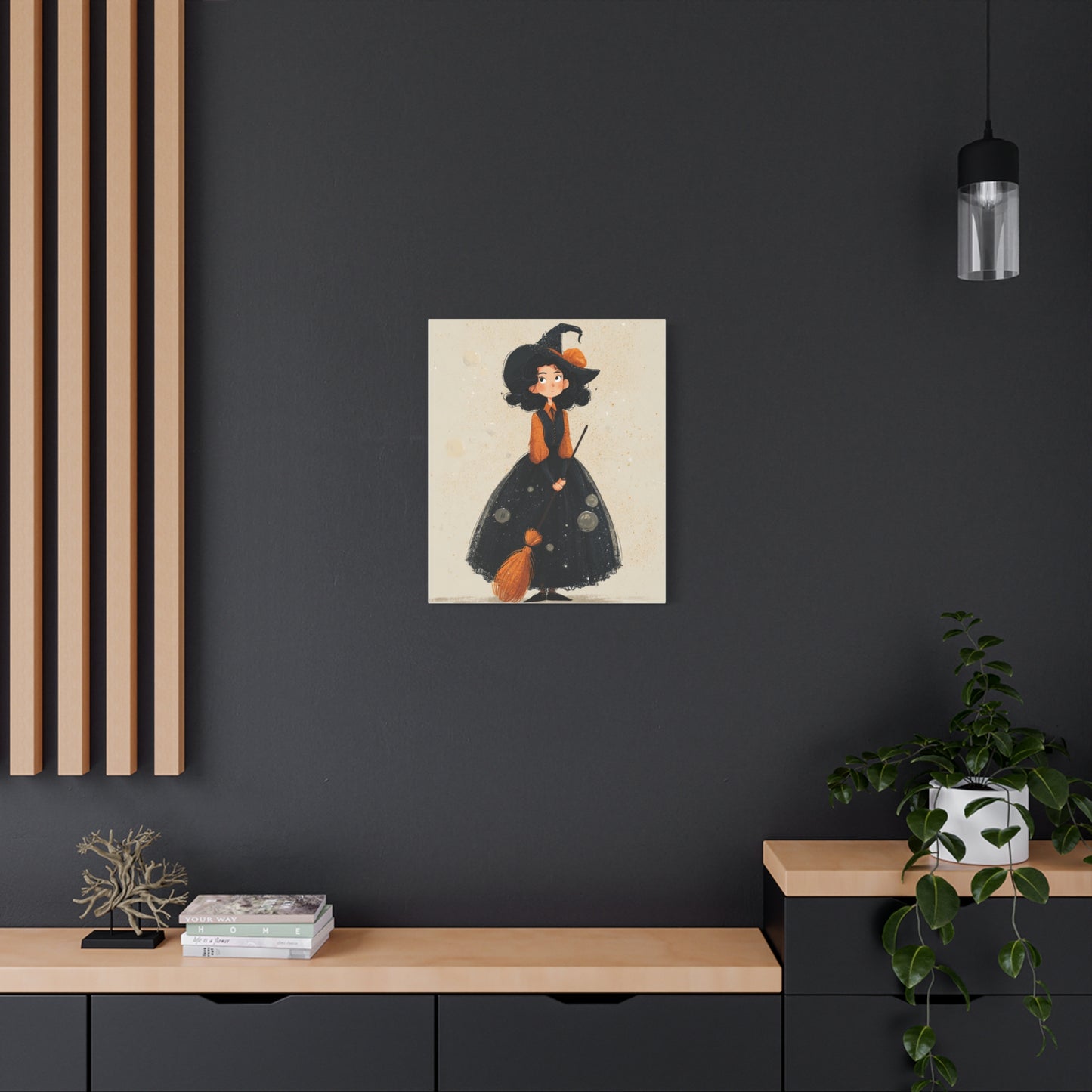 Whimsical Halloween Canvas Art, Decor for Fall, Spooky Season Home Decor, Witch Artwork, Gift for Witch Lovers, Cute Black Hat Art