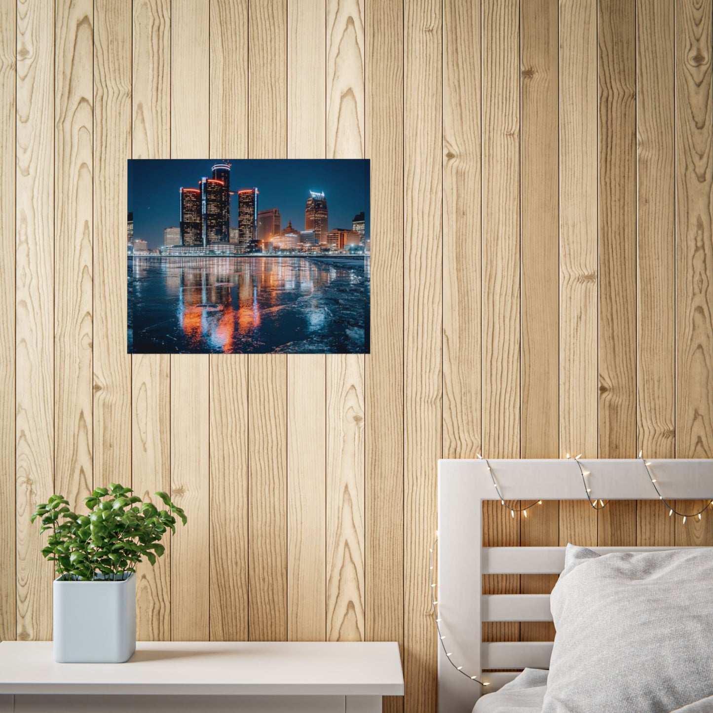 Poster: Detroit Michigan: Skyline at Night
