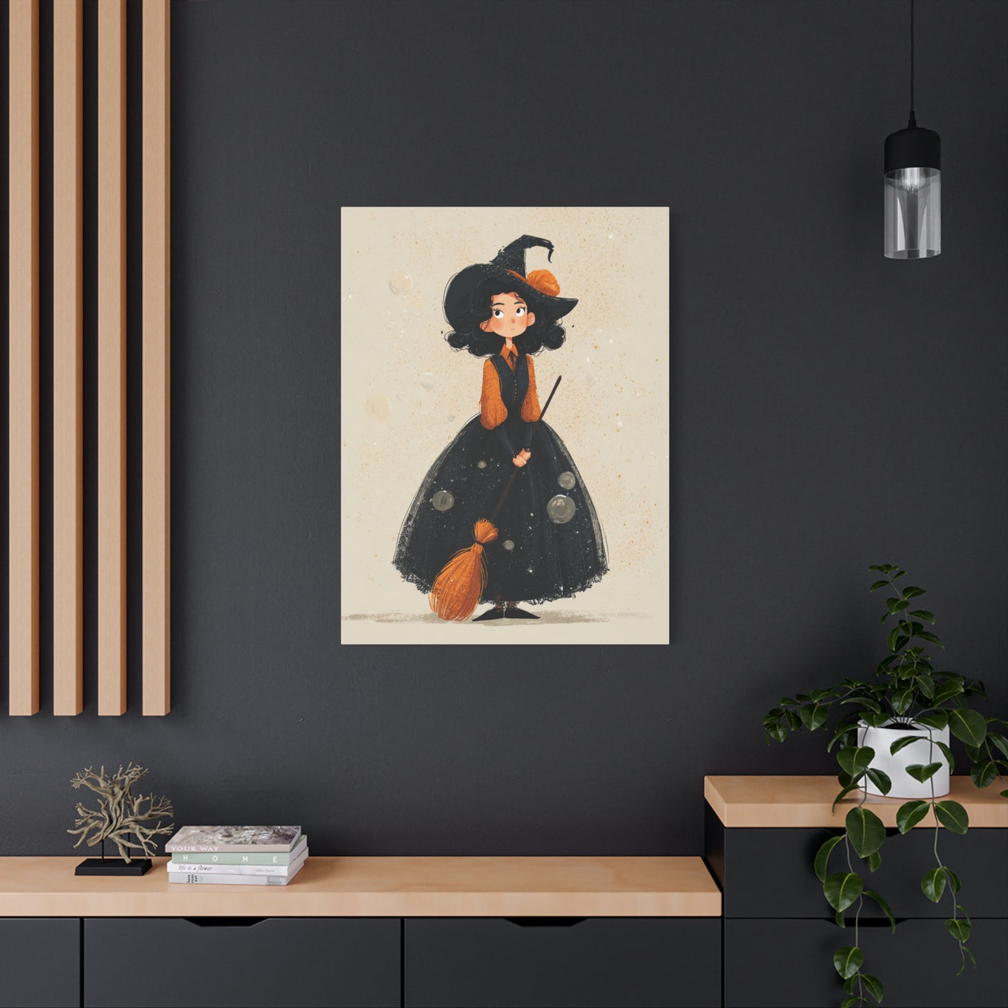 Whimsical Halloween Canvas Art, Decor for Fall, Spooky Season Home Decor, Witch Artwork, Gift for Witch Lovers, Cute Black Hat Art