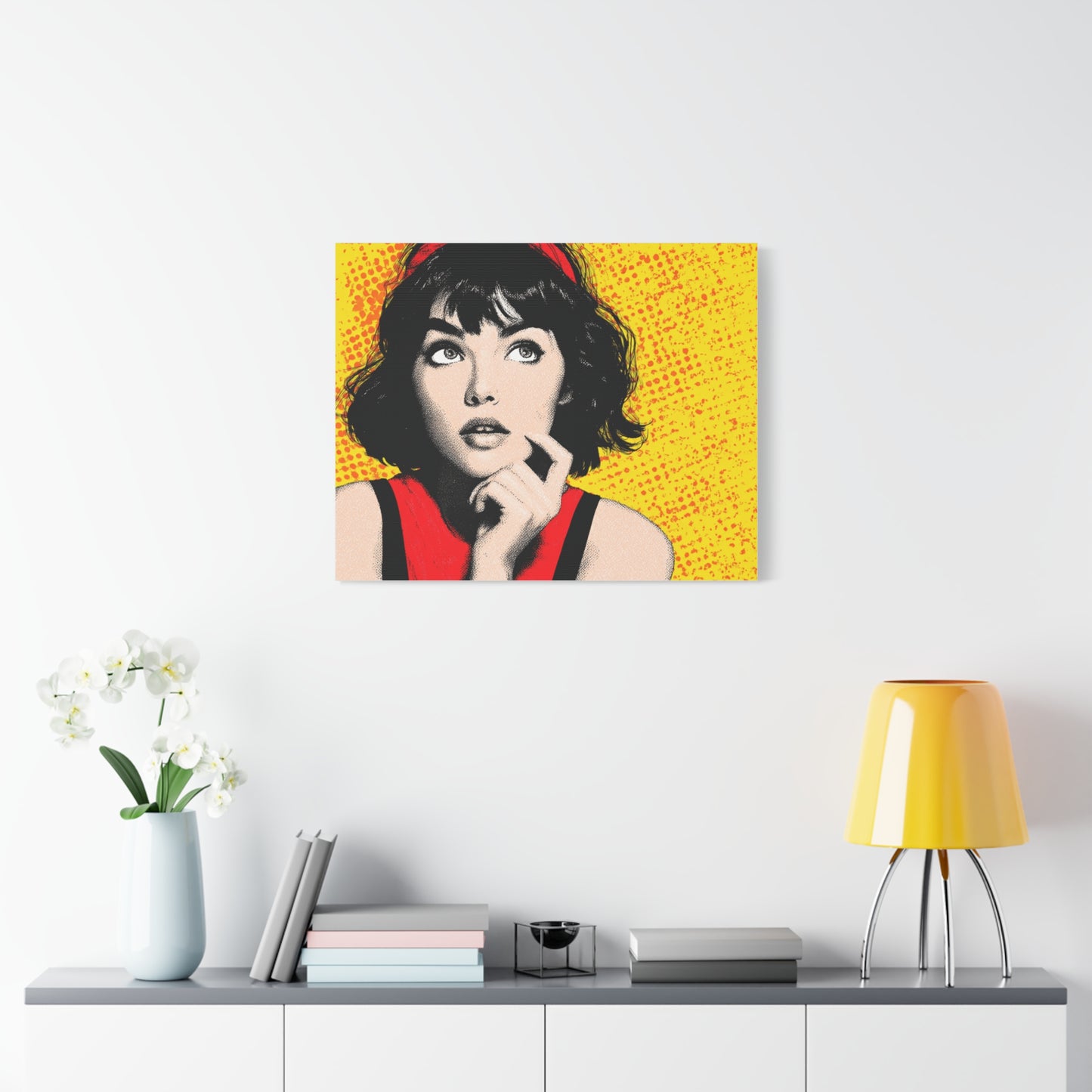 Canvas Print - Pop Art Woman with Black Hair and Red Accents