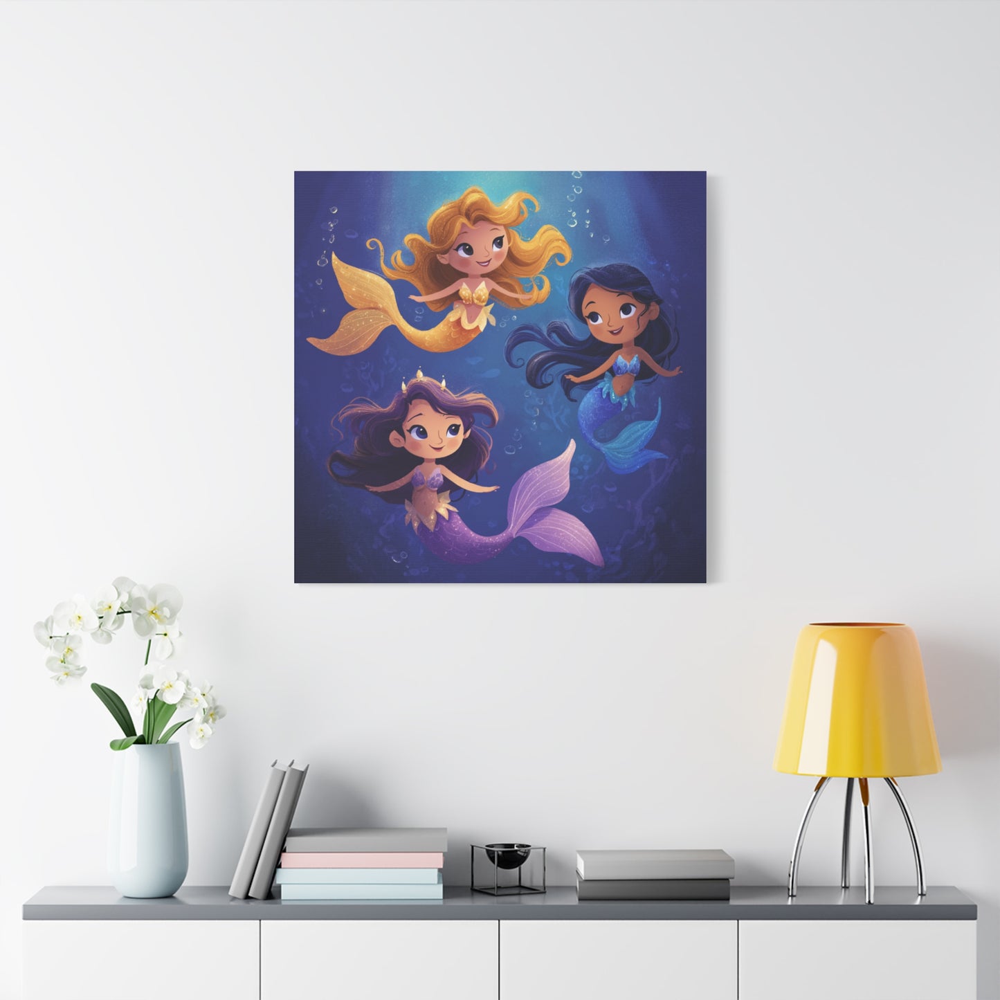 Mermaid Kids' Canvas Print, Whimsical Wall Art for Girls' Rooms, Cute Nursery Decor, Mermaid Theme Bedroom, Magical Birthday Gift