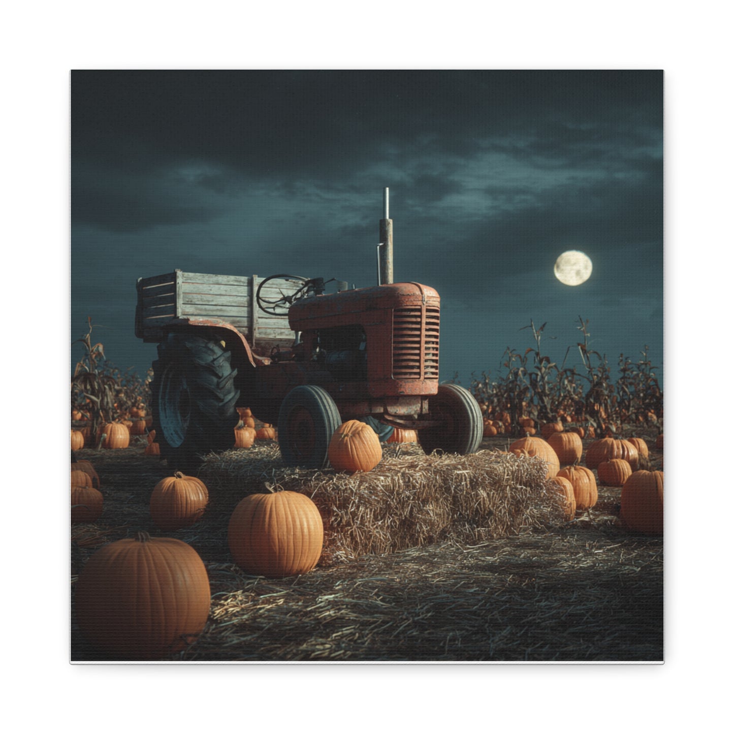 Canvas Print - Tractor in Pumpkin Patch Autumn Scene