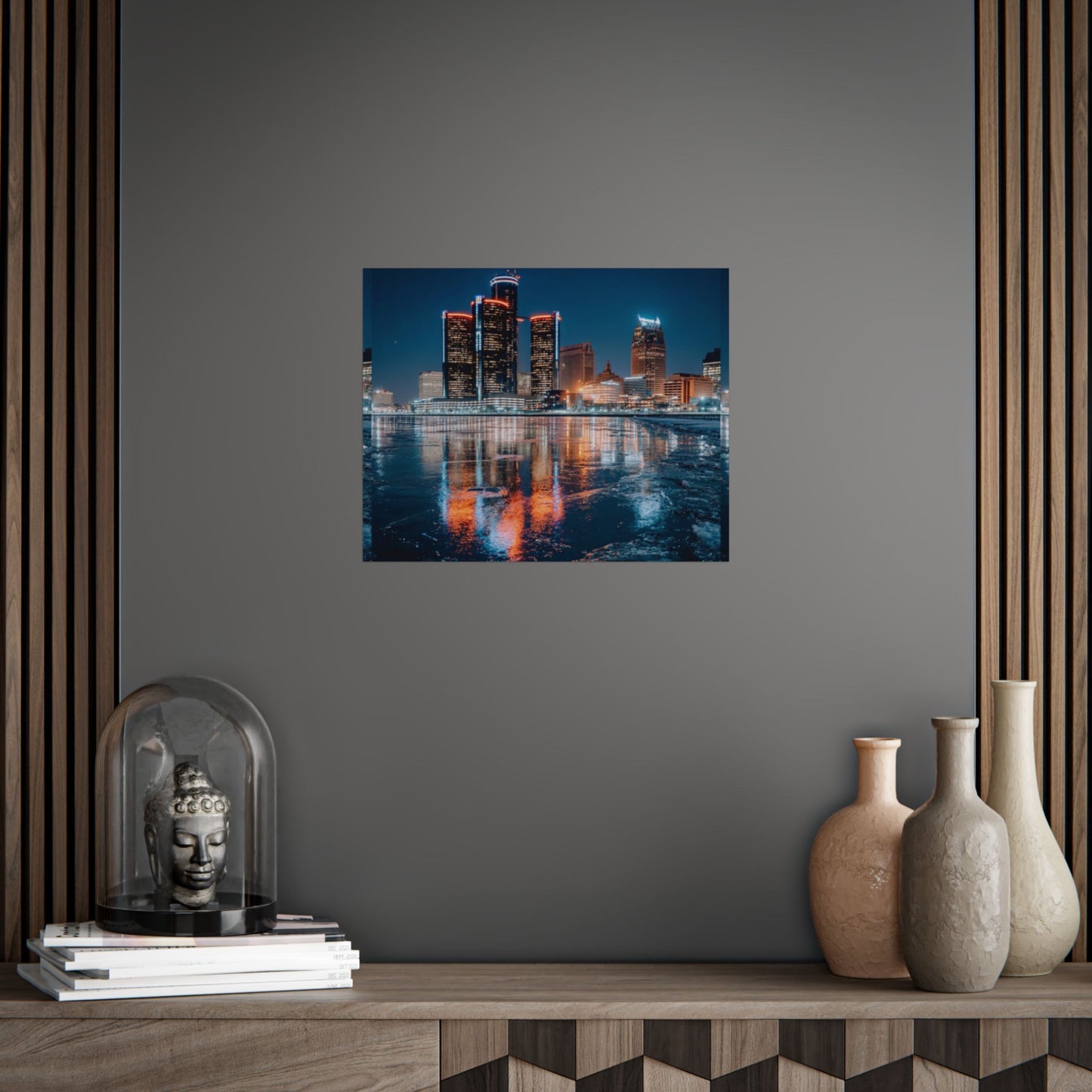 Poster: Detroit Michigan: Skyline at Night