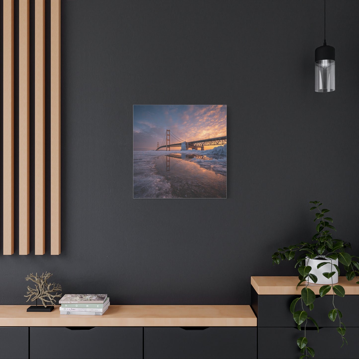 Framed Canvas Wall Art, Stunning Michigan Bridge, Home Decor, Gift for Art Lovers, Modern Aesthetic, Nature Photography